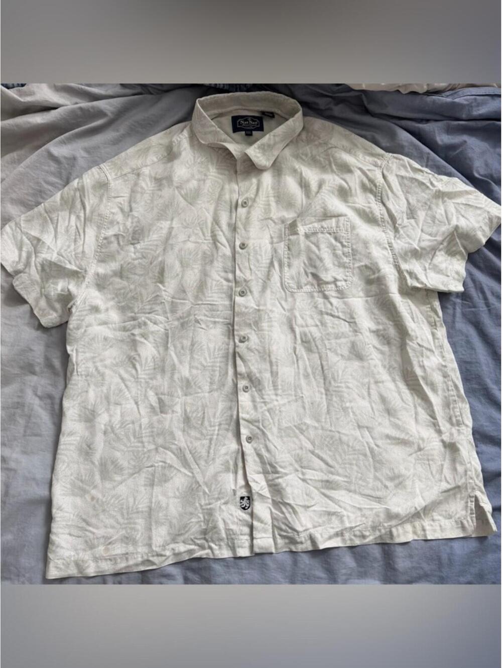 Nat Nast Luxury Silk Cotton Palm Print Hawaiian Camp Shirt Button Up XXL
